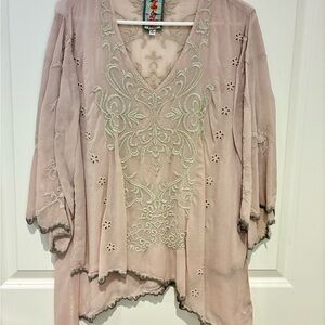 Johnny Was Embroidered Pink/Gray Women's Top